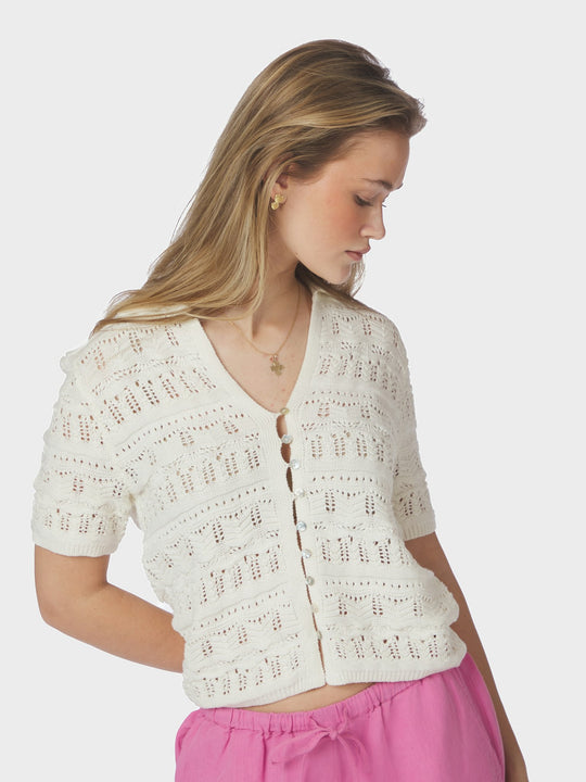 Neo Noir Marisini Stitch Polo Knit Top Off White