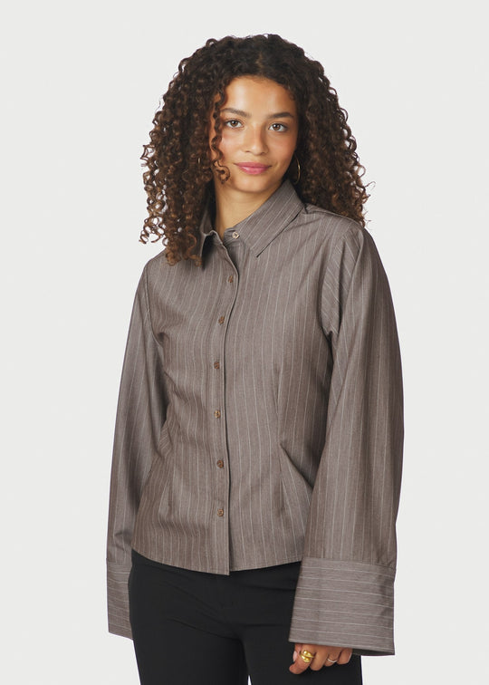 Neo Noir Rosa Pinstripe Melange Shirt Dusty Brown