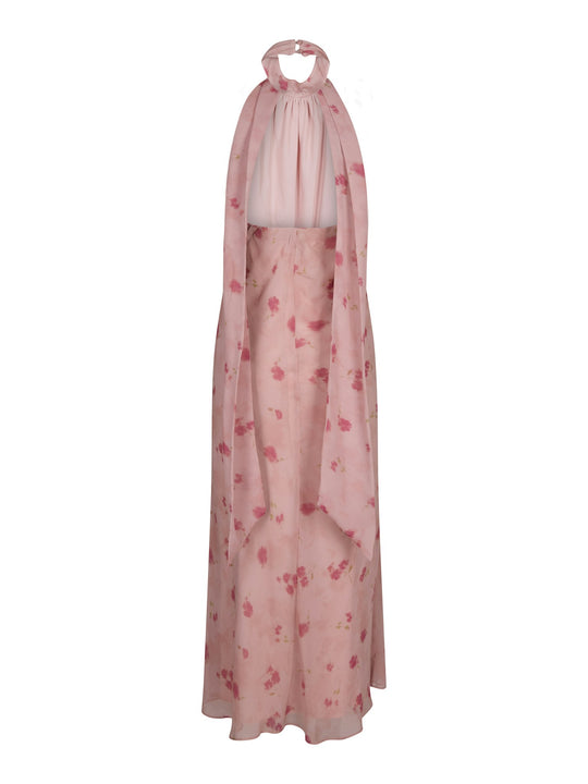 Neo Noir Fiona Blurred Flower Halter Neck Dress Light Pink