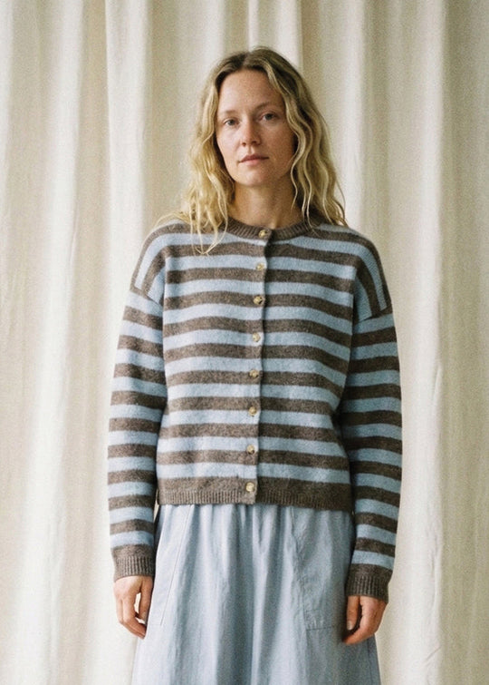 La Rouge Sisse Striped Cardigan Light Blue/Brown Stripe