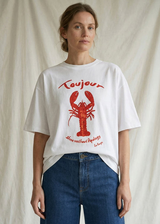 La Rouge T-shirt w. Lobster Print white
