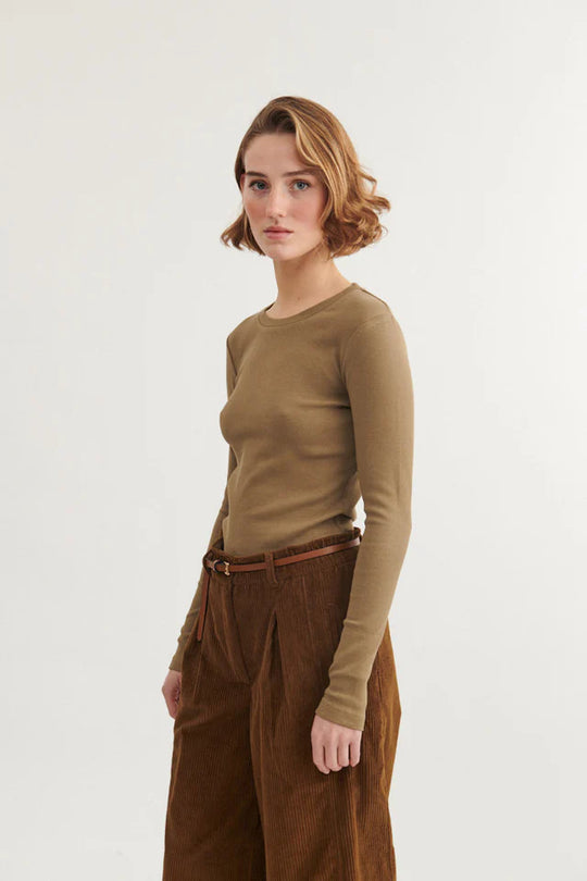 Pre-order uge 8. Basic Apparel Ludmilla LS Tee Capers green