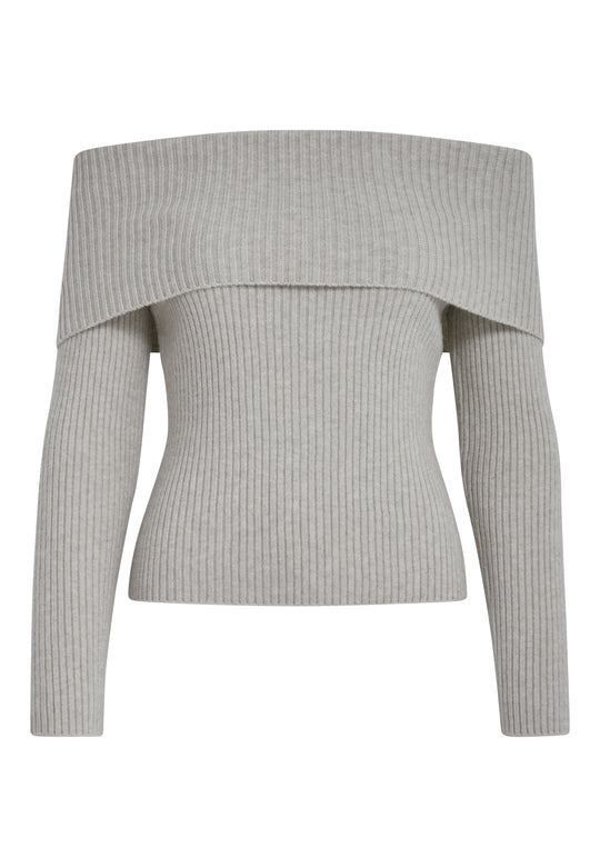 Minus MSFame Off Shoulder Knit Pullover Sand Gray