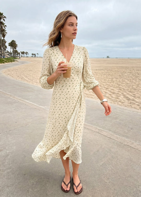 Minus MSMercine Wrap Dress Green Briar Flower Print