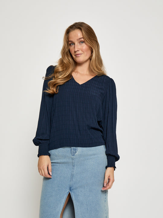Minus MSAnine V-Neck Blouse Sky Captain (navy)