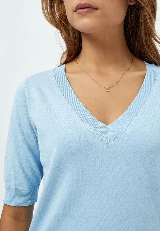 MSMilla V-Neck Knit Tee 1048 Ice Blue