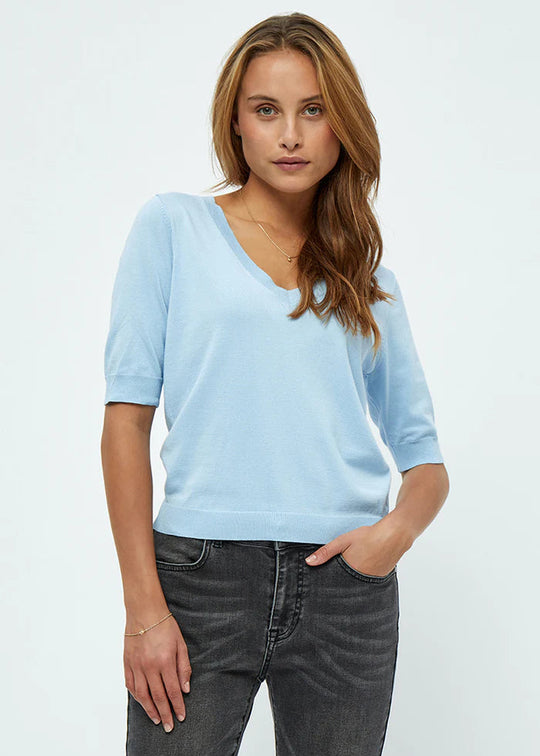MSMilla V-Neck Knit Tee 1048 Ice Blue