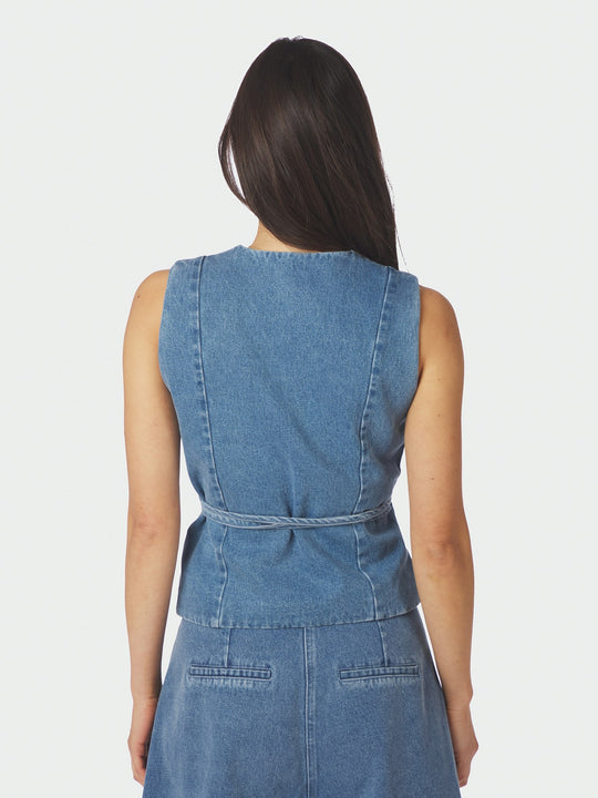 Neo Noir Samara Denim Waistcoat Blue