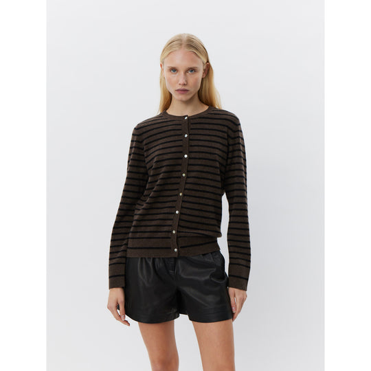 Sofie Schnoor Cisse stripe cardigan dark brown black stripe