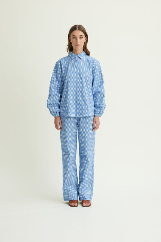 Schulz by Crowd Panne pants GOTS organic delos Blue/white