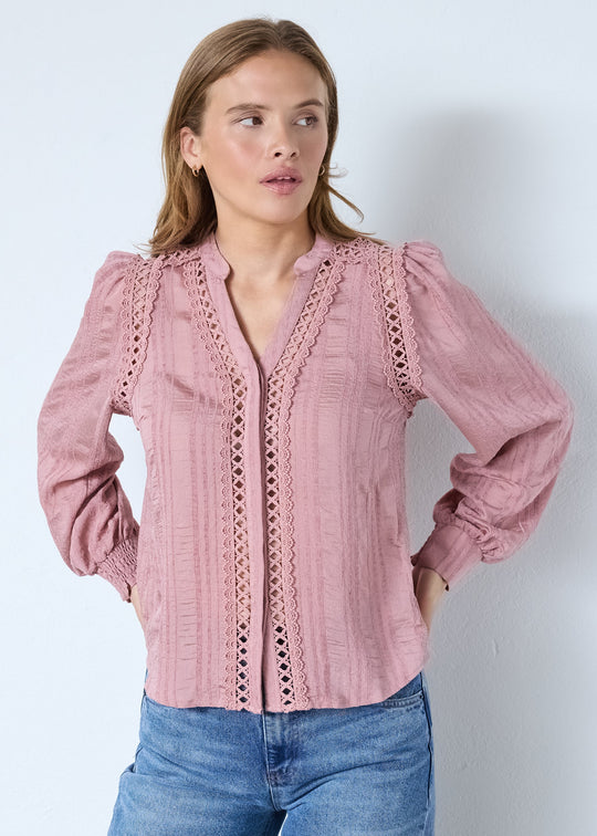 Co’Couture Kesicc Lace V-Shirt Old Rose