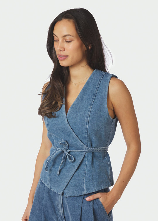 Neo Noir Samara Denim Waistcoat Blue