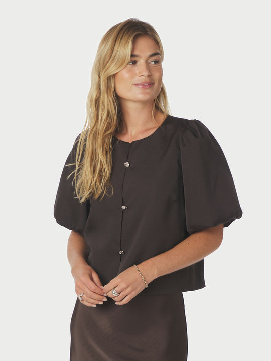 Neo Noir Aisa Dull Satin Blouse Brown