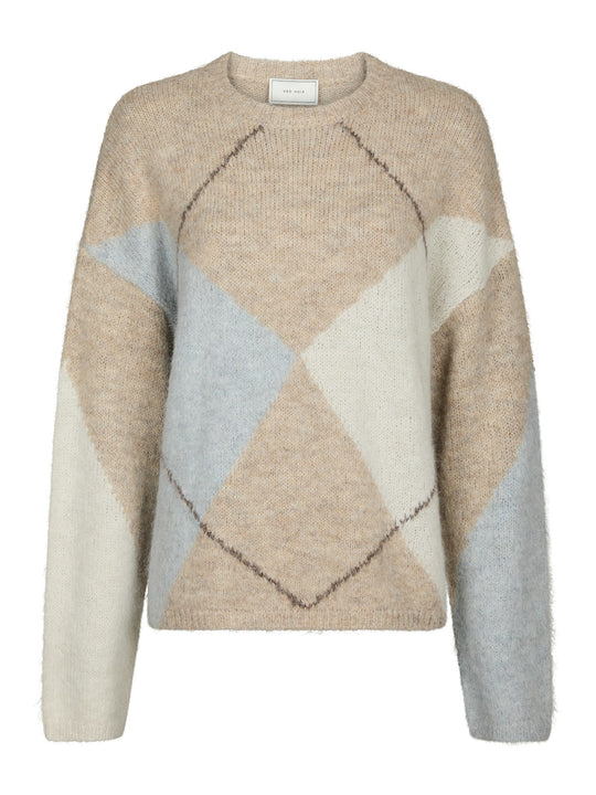 Neo Noir Inga Check Fluff Knit Blouse Beige Melange