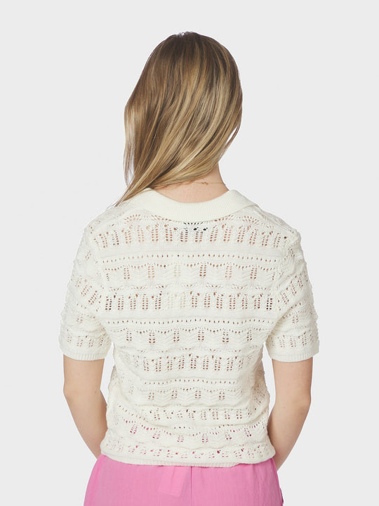 Neo Noir Marisini Stitch Polo Knit Top Off White