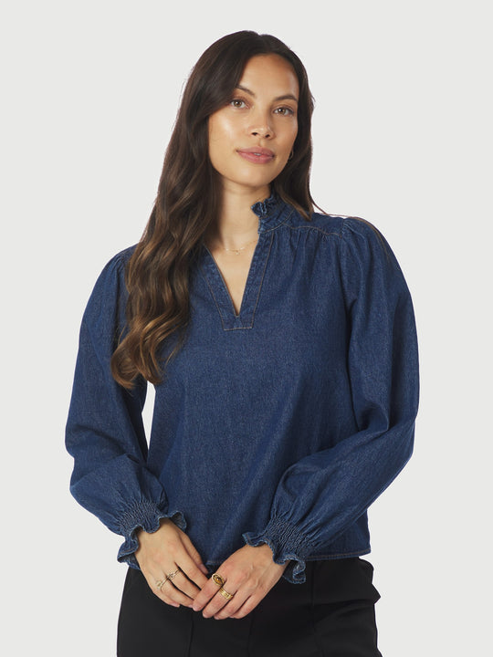 Neo Noir Emmeline Denim Blouse Dark Blue