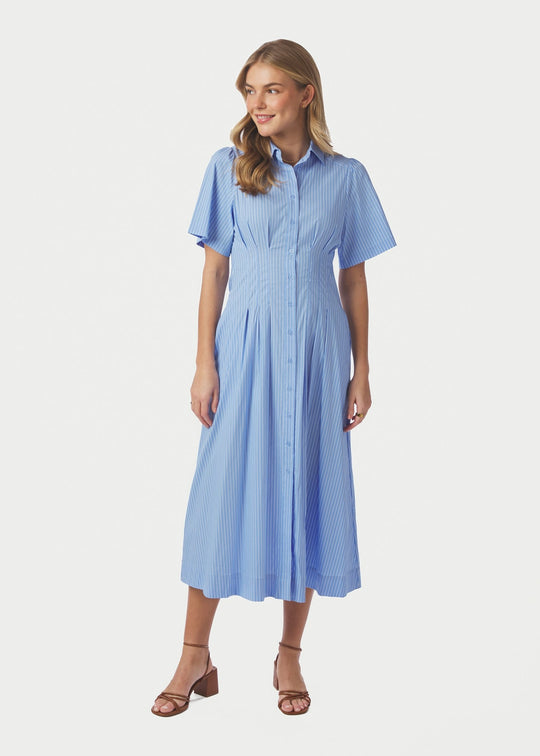 Neo Noir Baia Stripe Poplin Dress Light Blue