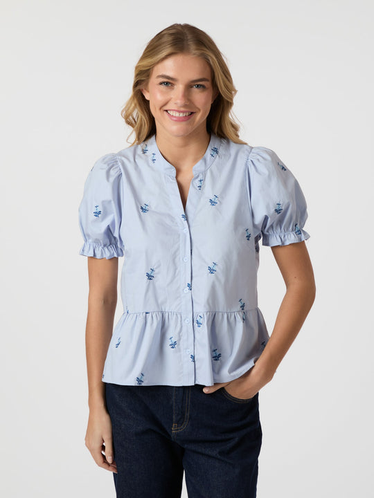 Neo Noir Savy Embroidery Blouse Light Blue