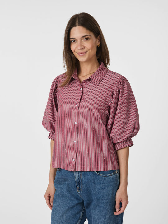 Neo Noir Etta Soft Stripe Stone Shirt Dark Rose