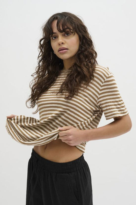 My Essential Wardrobe LisaMW Striped Tee Dijon Striped Brown