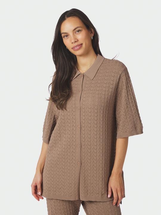 Neo Noir Sette Fine Crochet Blouse Taupe