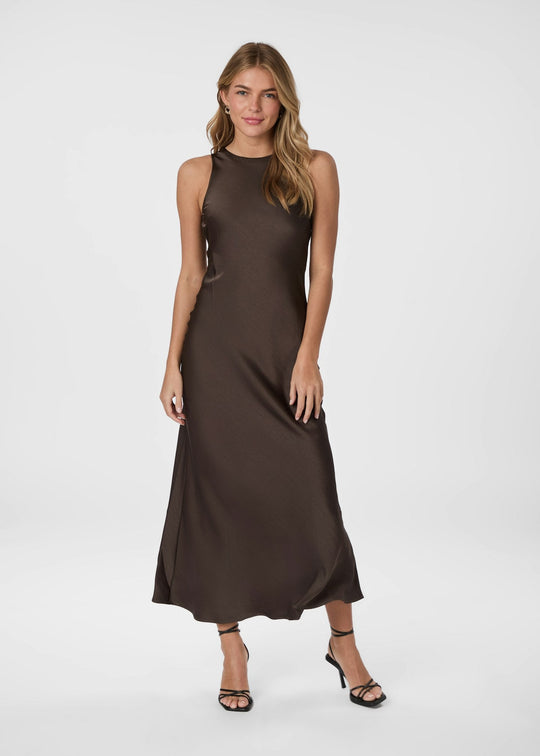 Neo Noir Celinie Heavy Sateen Dress Dark Brown