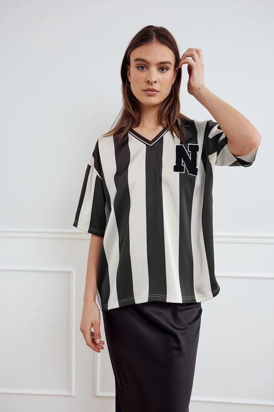 Noella Lucena Blouse Black Ivory Stripe