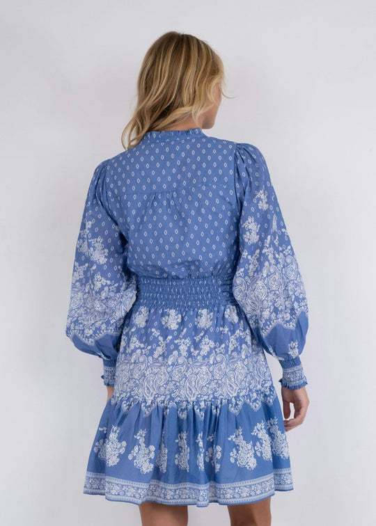 Neo Noir Malti Border Dress Dusty Blue