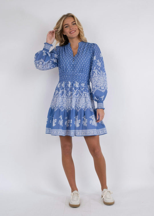 Neo Noir Malti Border Dress Dusty Blue