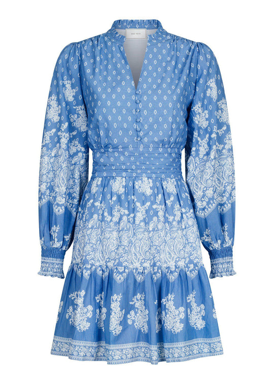 Neo Noir Malti Border Dress Dusty Blue