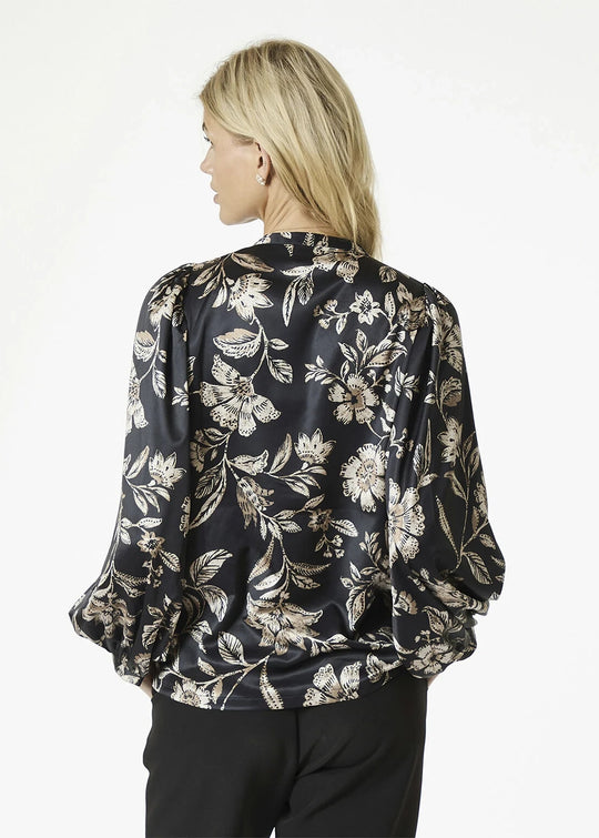 Neo Noir Nani Canvas Flower Blouse Dark Navy