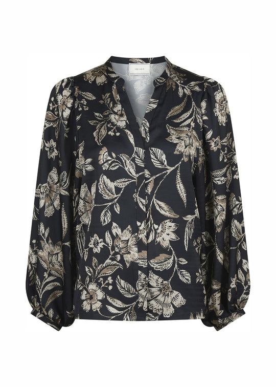 Neo Noir Nani Canvas Flower Blouse Dark Navy