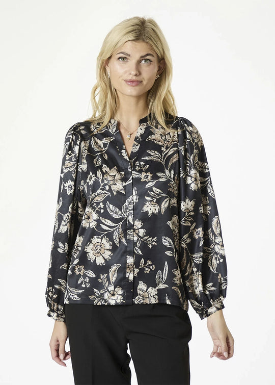 Neo Noir Nani Canvas Flower Blouse Dark Navy