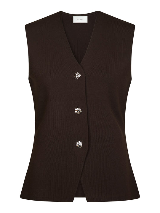 Neo Noir Sway Smooth Knit Waistcoat Dark Brown