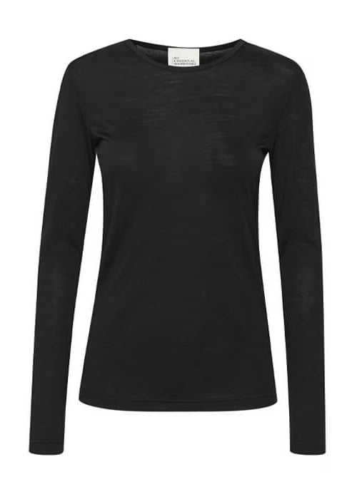My Essential Wardrobe The Oneck wool Long Sleeve Black