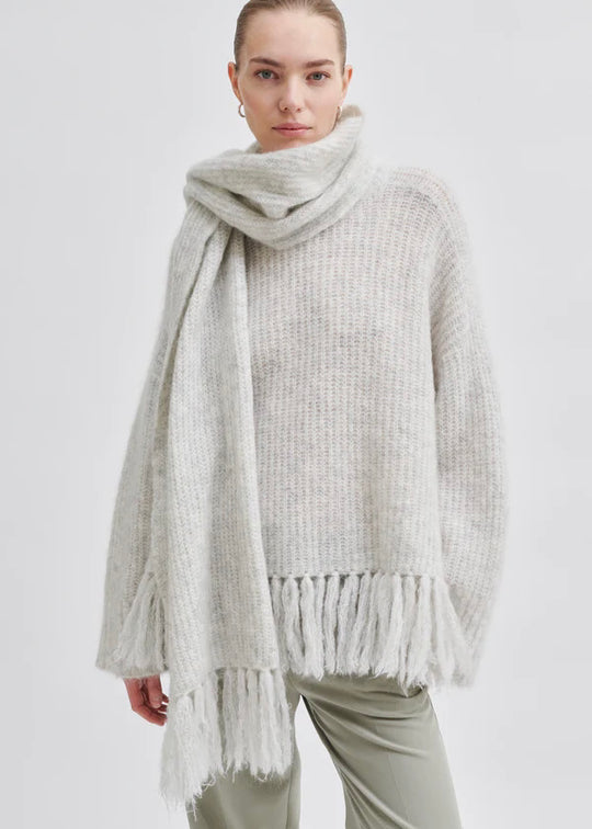 Second Female Caroa Knit Scarf Light Grey Melange