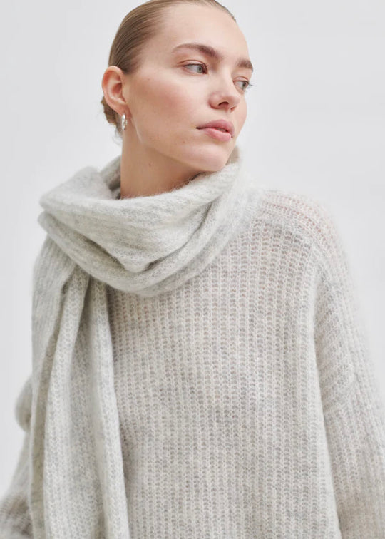 Second Female Caroa Knit Scarf Light Grey Melange