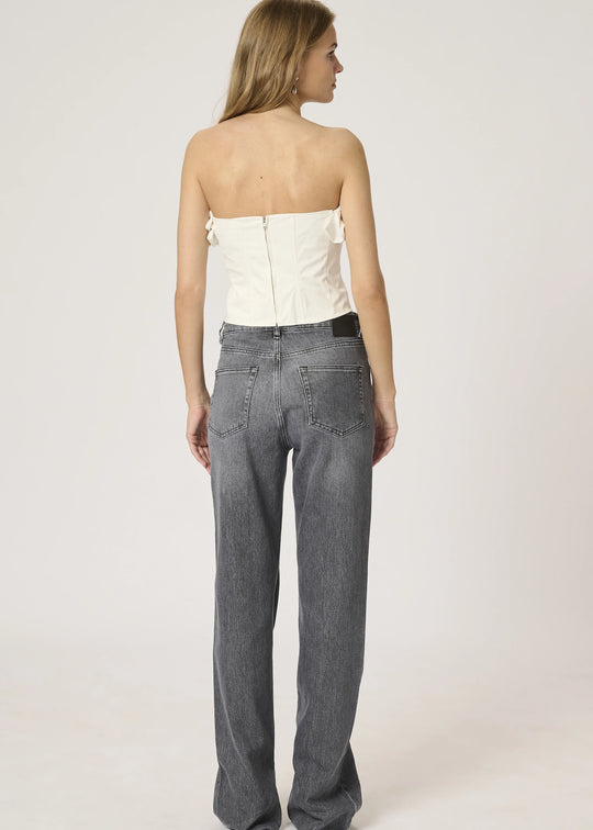 My Essential Wardrobe DaisyMW Denim High Straight Slit Dark Grey Retro Wash