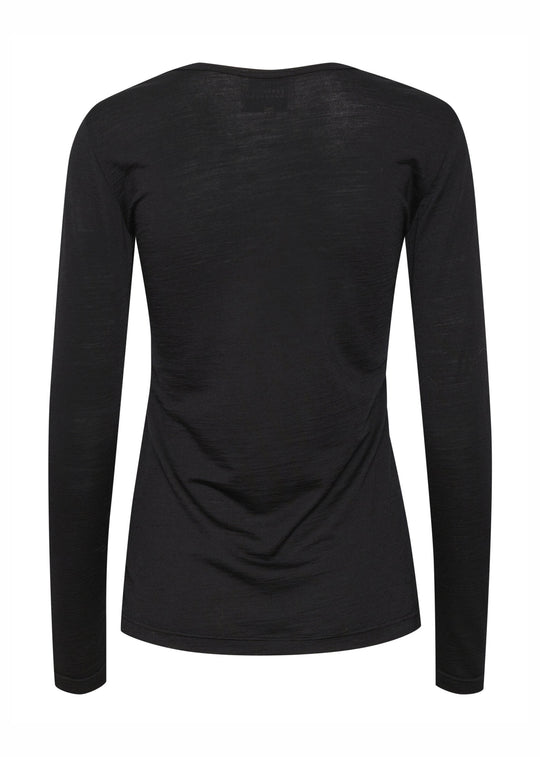 My Essential Wardrobe The Oneck wool Long Sleeve Black