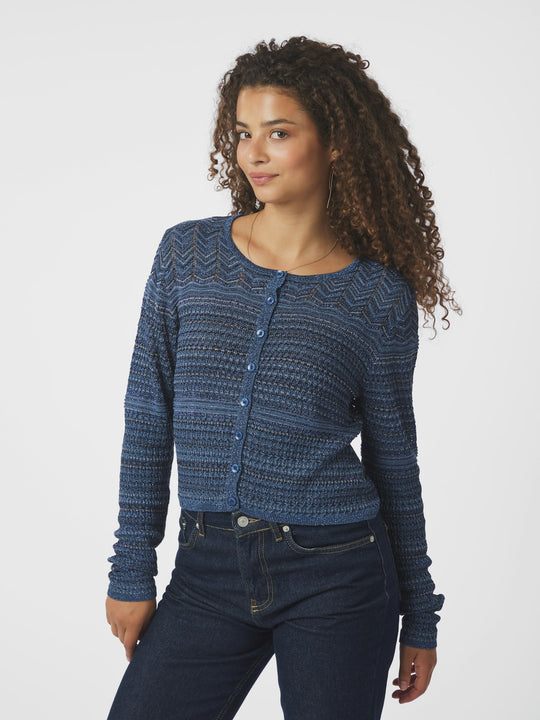 Neo Noir Gini Chevron Knit Cardigan Navy