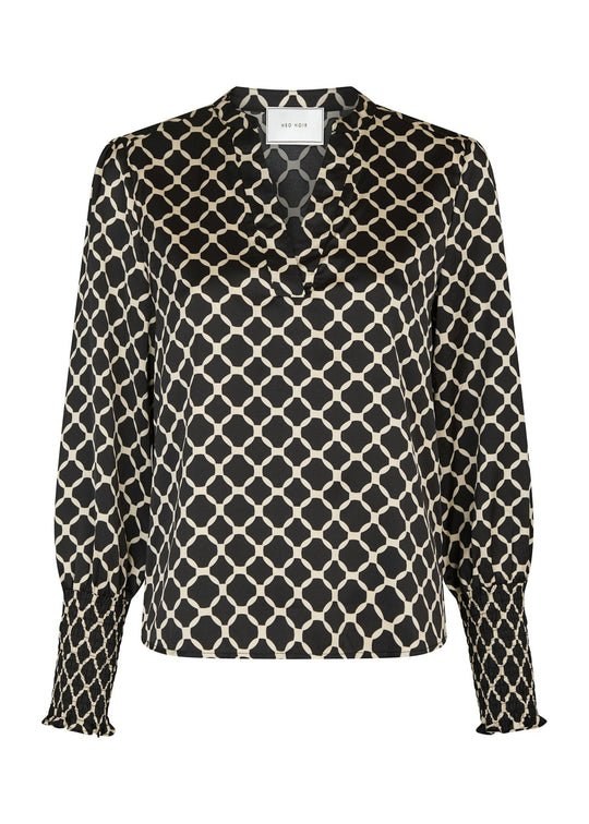 Neo Noir Landa Tile Print Blouse Black