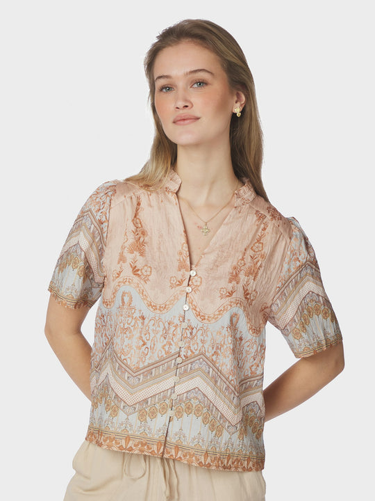 Neo Noir Torana Flower Border Blouse Flower Peach