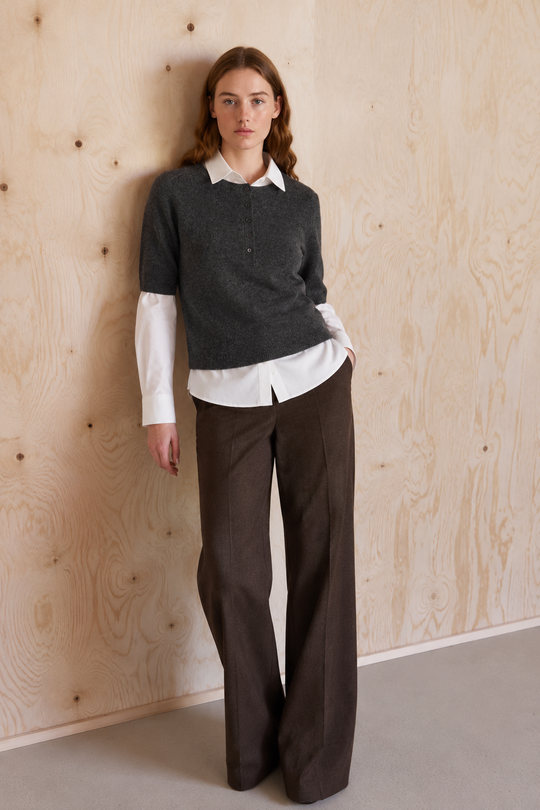 Basic Apparel Selem Granddad Wool Sweaters Dark Grey Mel.