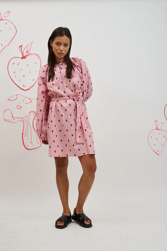 Helmstedt Nora Dress Red Stripe w Strawberry Emb