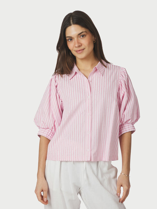 Neo Noir Etta Soft Stripe Stone Shirt Light Pink