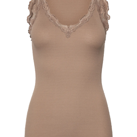 Rosemunde Beatha Silk SL V-neck Lace Top Mocha Meringue