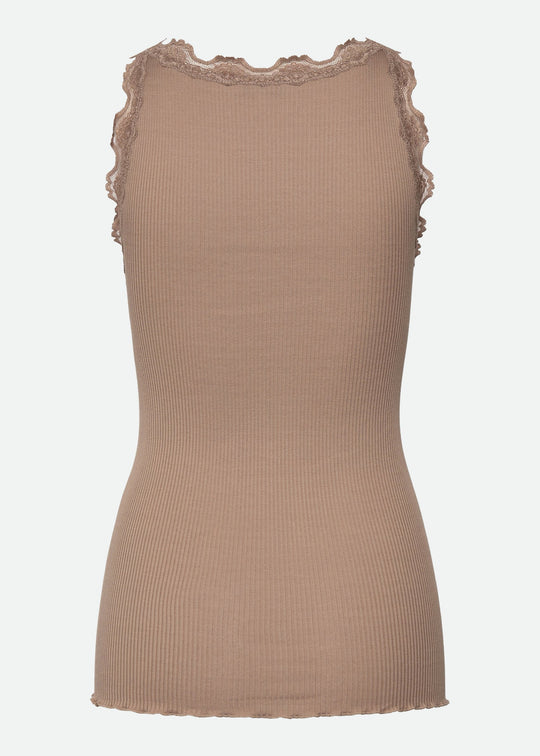Rosemunde Beatha Silk SL V-neck Lace Top Mocha Meringue