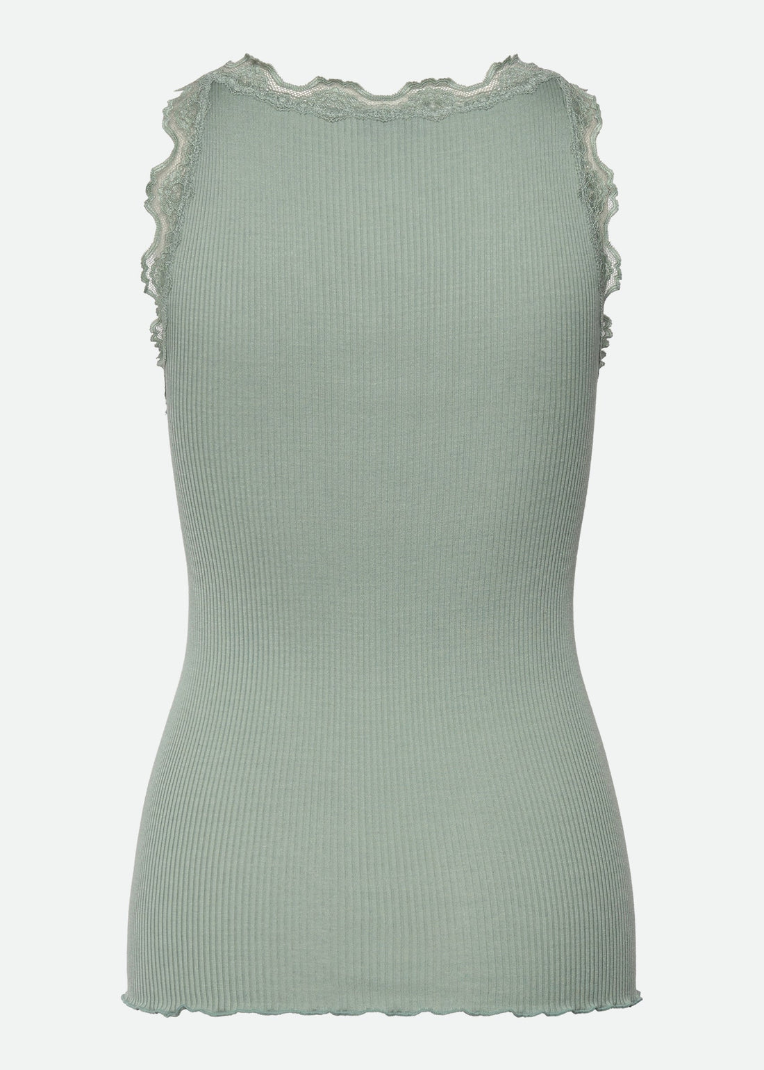 Rosemunde Beatha Silk SL V-neck Lace Top Green Milieu