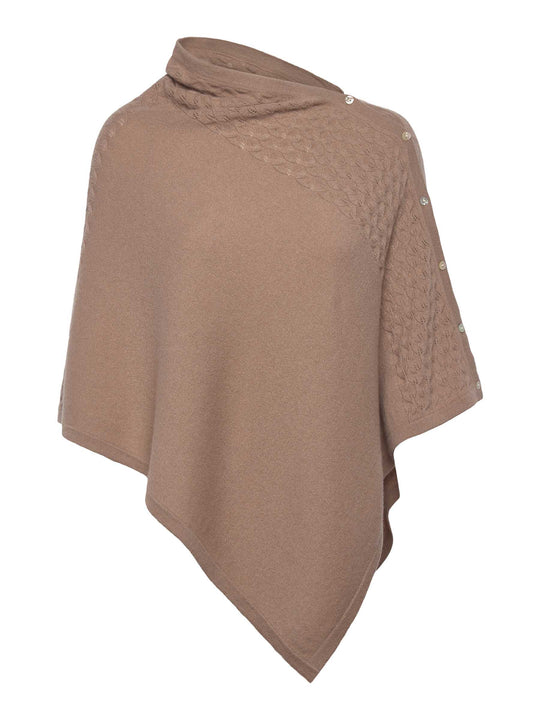Rosemunde Laica Cashmere Pointelle Poncho Mocha Meringue