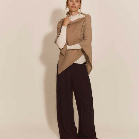Rosemunde Laica Cashmere Pointelle Poncho Mocha Meringue